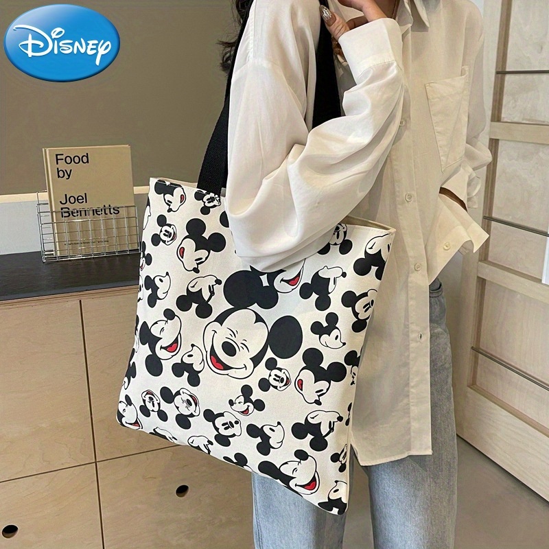 

Disney Mickey Mouse Canvas Tote Bag, Cute Cartoon Mickey Design Shoulder Bag, Shopping Bag, Travel & Vacation Storage