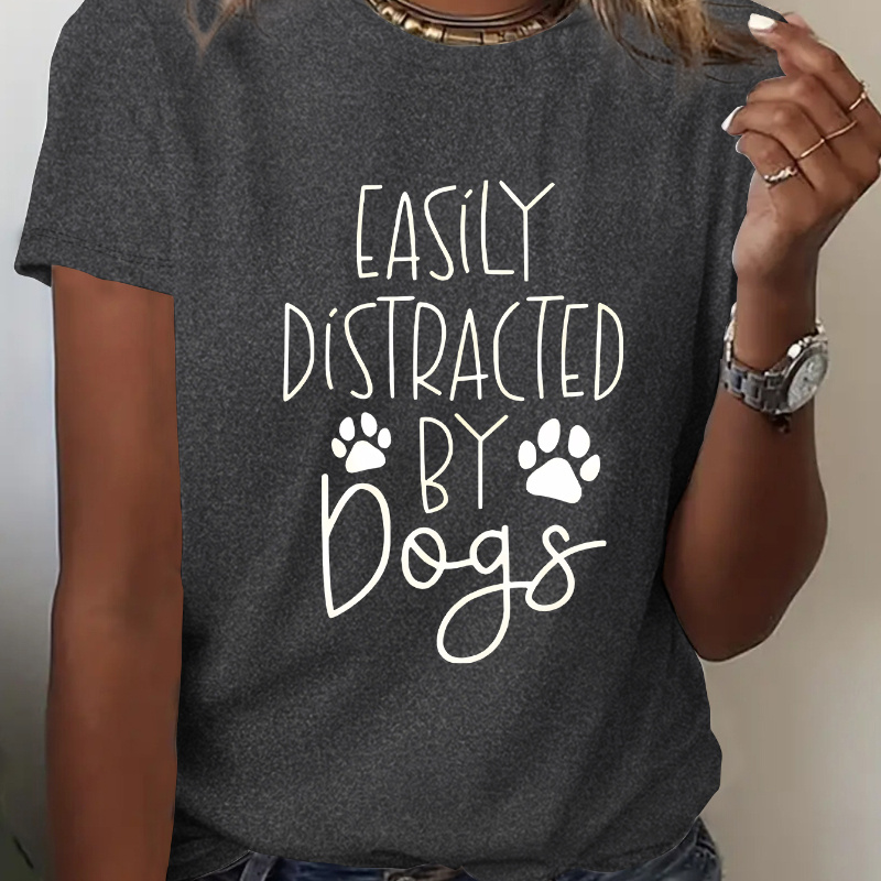 

Dogs Print Crew Neck T-shirt, Casual Short Sleeve Top For Spring & Summer, Women's Clothing