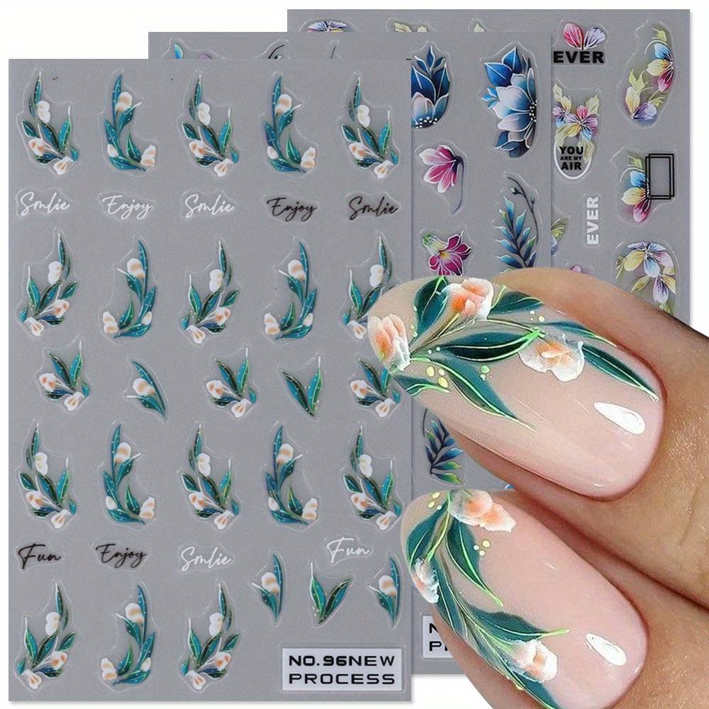 

3 Sheets Nail Stickers Summer Flower Leaves Design Colorful Floral Nail Art Decals Nail Art Decoration Decals 3d Adhesive Transfer Sliders Manicure Accessories