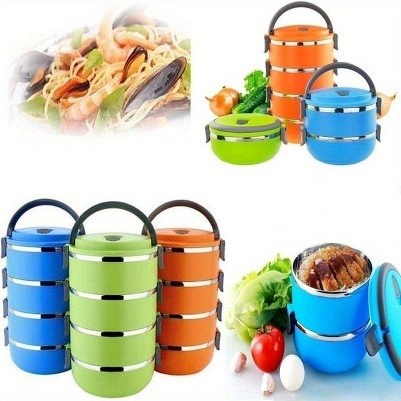 

1/2/3/4 Portable Stainless Steel Thermal Insulated Lunch Box Food Container Round Color Random New