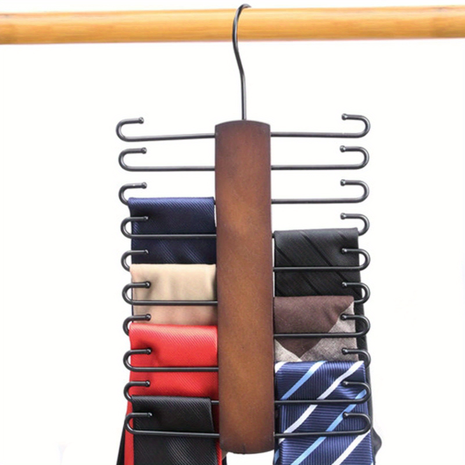 

1pc Wooden Tie Organizer Storage Rack, 360 Degree Rotation Space Saving Tie Holder For 20 Ties, Wooden Tie Hanger And Belt Rack For Home