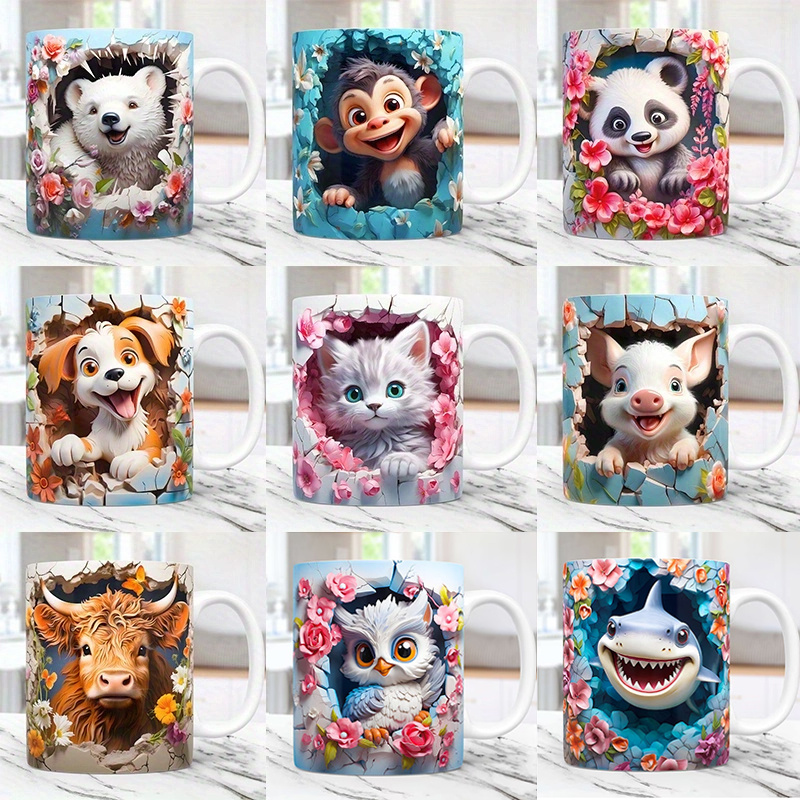 

3d Animal Porcelain Coffee Mug - Exquisite Broken Wall Design Drinkware, Microwave Safe, Ideal Birthday And Holiday Gift For Family And Friends - 11oz Capacity