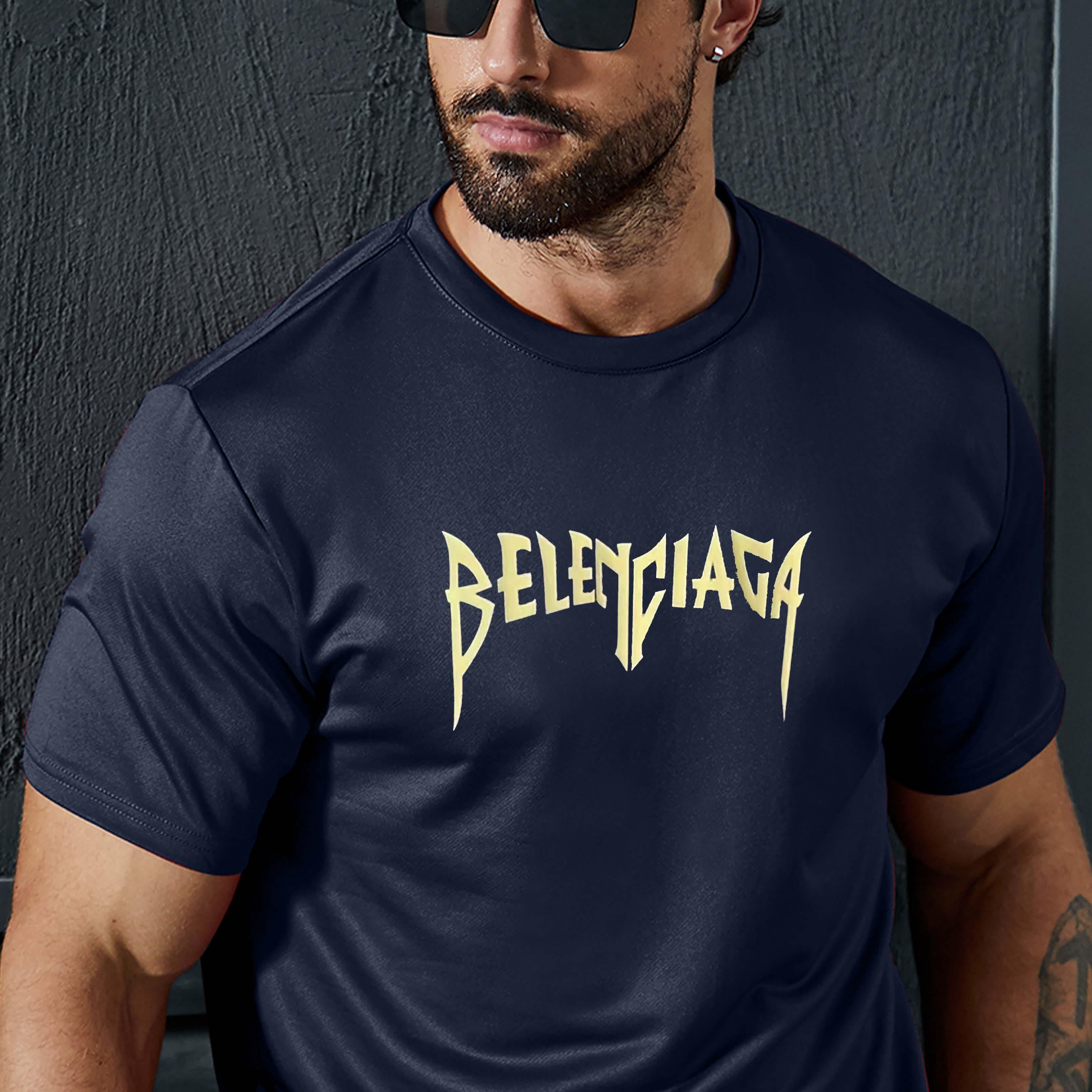 

Men's Crew Neck Graphic T-shirt With Fancy Letter Print, Casual Comfy Tee, Trendy Short Sleeve Top For Summer Daily Wear