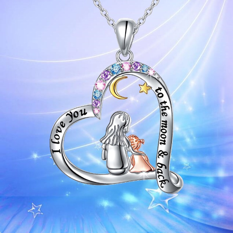 

Creative Heart-shaped Mother & Daughter Resin Necklace Set, Fashion Alloy Jewelry For Teens, 'i Love You ', Silver-plated