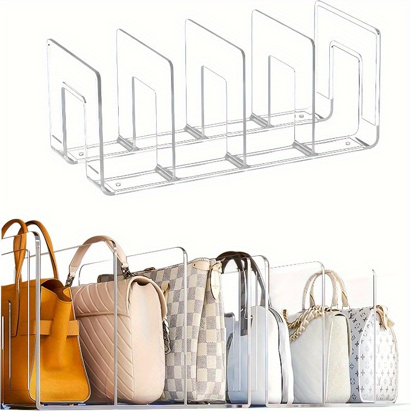 

4-section Clear Purse Organizer - Durable Abs Plastic Handbag Storage Stand With Adjustable Dividers For Closet Organization