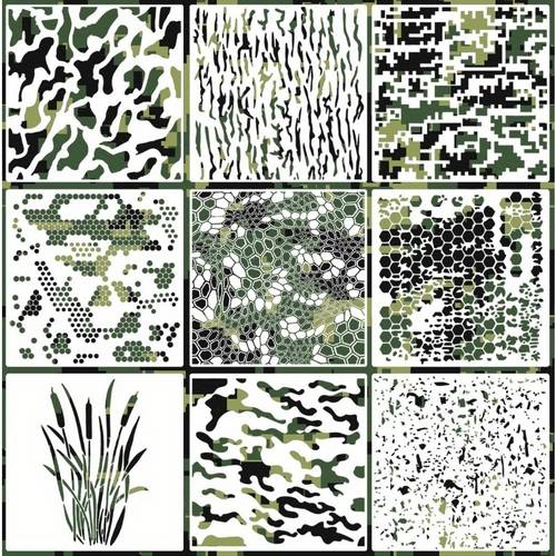 12 inch reusable camo stencil with ark like patterns for spray paint on walls floors canvas fabric tile compatible with paint markers for diy crafts army themed no