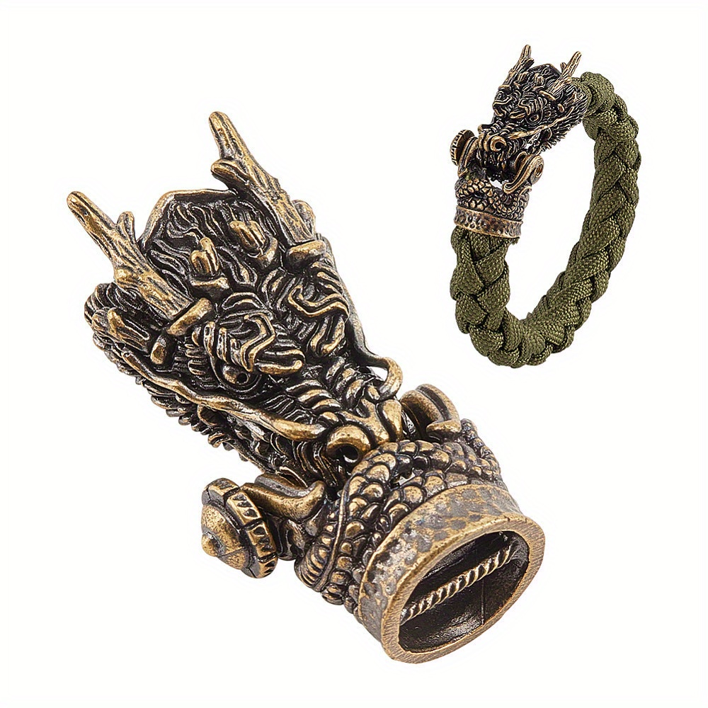 

1pc Brass Edc Beads Metal Charms For Knife Lanyard Keychain Bracelet Dragon Head Antique Bronze 44x24x14mm Inner Diameter: 12mm