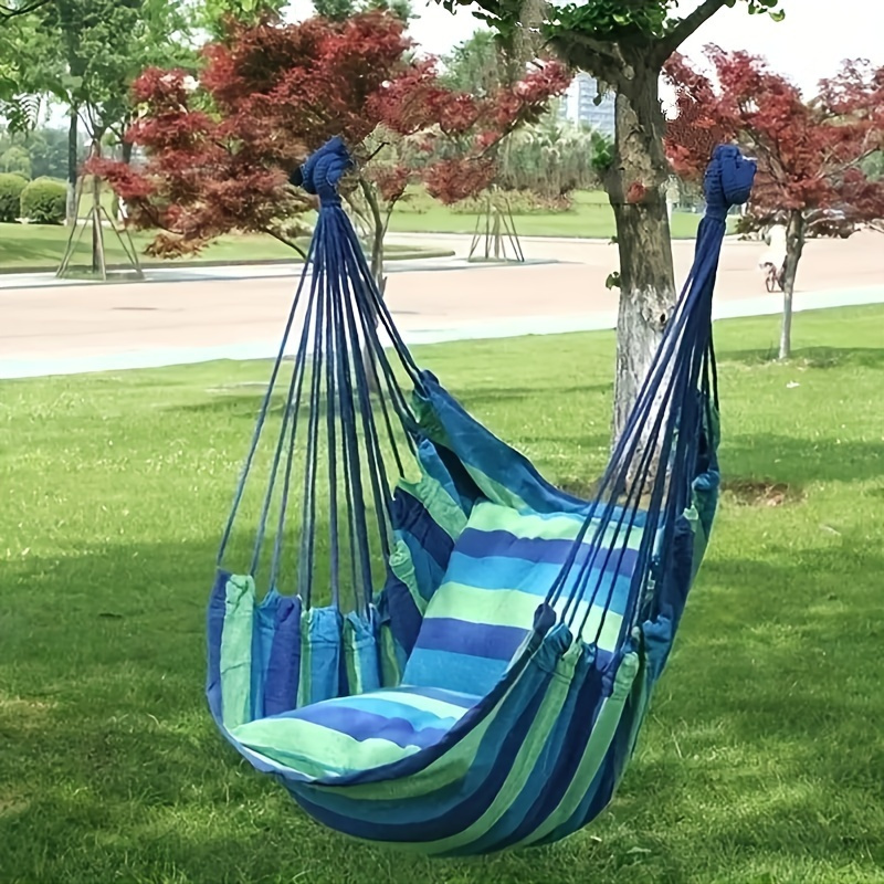 

1pc Striped Hanging Hammock Chair, Double Thickened Swing Seat For Outdoor & Indoor Use, Durable Anti-rollover Rope Chair For Balcony, Dorm, Bedroom, Living Room, Campsite (without Pillow)