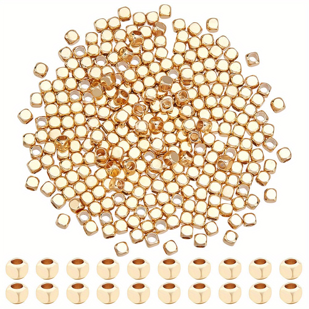 

1box 300 Pcs Real 18k Golden Plated Beads 2.5mm Golden Plated Brass Beads Square Smooth Spacer Beads Golden Metal Beads For Bracelet Necklace Earring Jewelry Making 1.6mm Hole