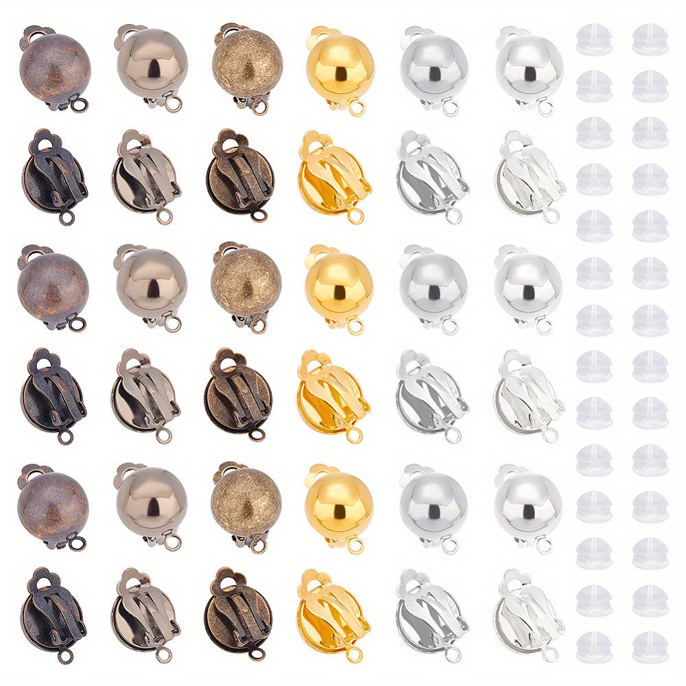 

1box 36pcs 6 Colors Brass Clip-on Earring Findings Half Round Clip On Earring Converter Non-pierced Earrings Components With Loop And 40pcs Silicone Ear Nuts For Earring Making