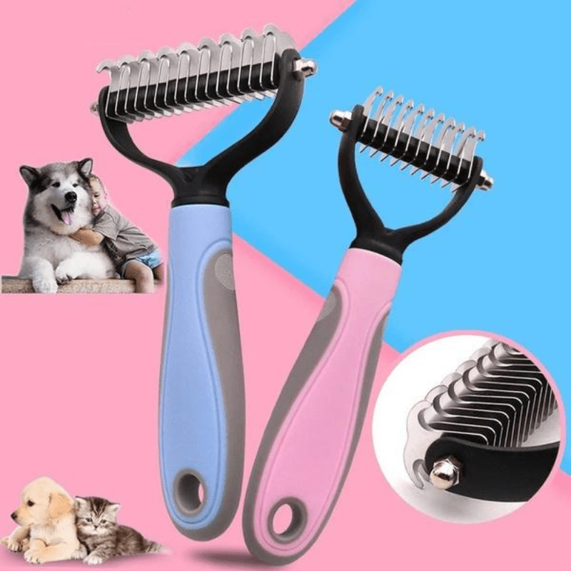 

ergonomic Design" Easy-groom Double-sided Pet Comb - Stainless Steel Knot Cutter & Shedding Tool For Dogs And Cats, Gentle On Skin