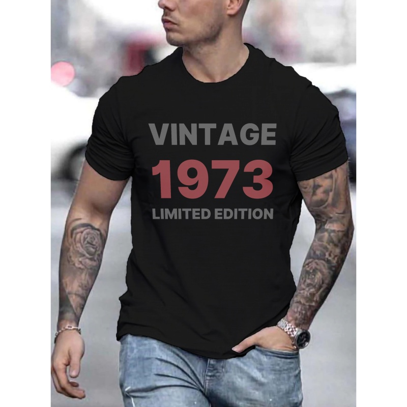 

vintage 1973 Limited Edition "creative Print Stylish T-shirt For Men, Casual Summer Top, Comfortable And Fashion Crew Neck Short Sleeve, Suitable For Daily Wear