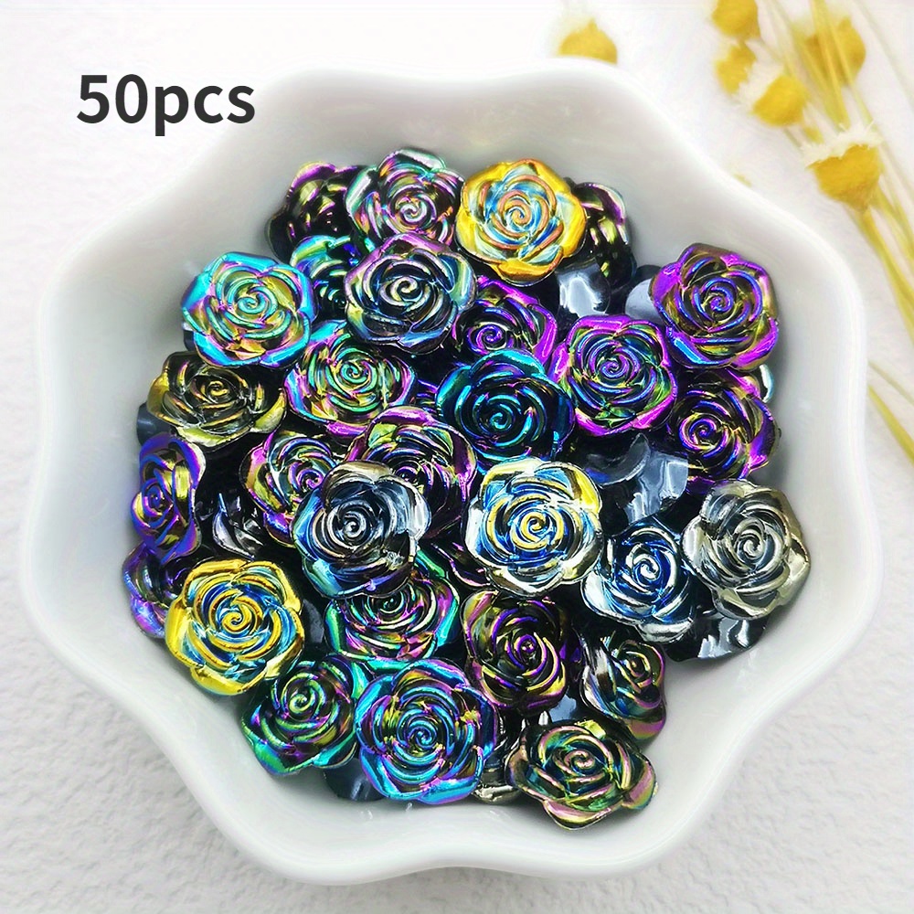 30/50/100pcs 1.2cm/0.471in Black Rose Resin Flower Ab Resin Decoration Crafts For Scrapbooking Craft Decorative Accessories