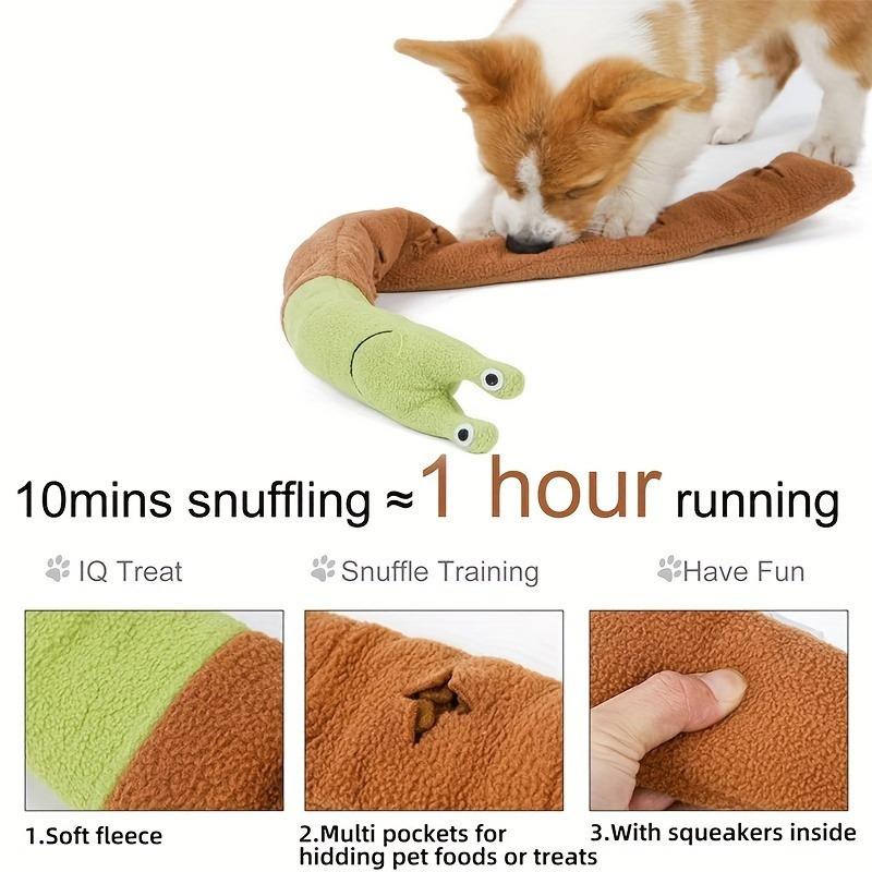 

Snail Shaped Plush Dog Toy Slow Feeder - Fleece Snuffle Mat With Multiple Pockets And Squeakers, Non-battery Puzzle Treat Dispenser, Pet Sniffing Foraging Training Pad