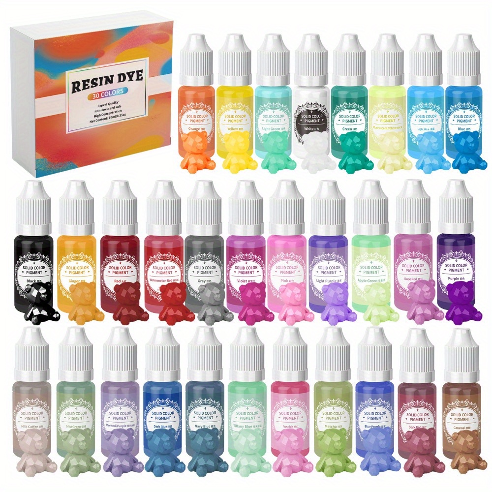 

30 Colors Epoxy Resin Pigment Set - 0.35oz Each, Opaque Liquid Colorant For Jewelry Casting, Non-toxic Solid Color Liquid Dye, No Power Supply Needed