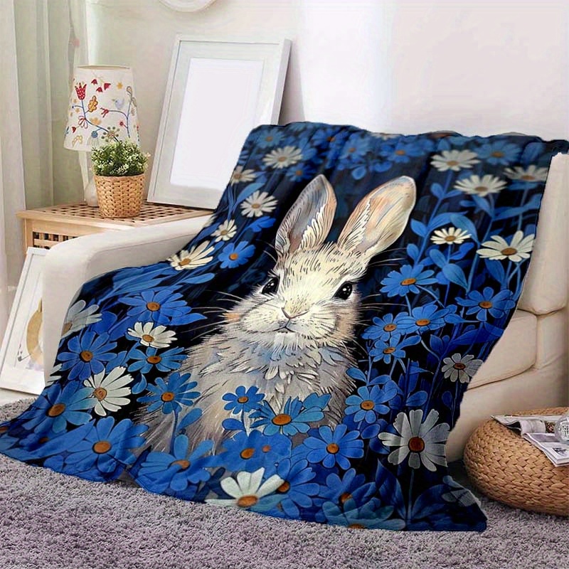 

Soft Rabbit Art Pattern Throw Blanket - Perfect For Naps & Office Chair, All-season Polyester Fleece