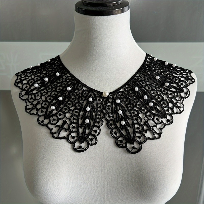 

Elegant Faux Pearl Embellished Lace Collar, Versatile Detachable Hollow-out Collar, Shoulder Fake Collar For Styling &, Layering