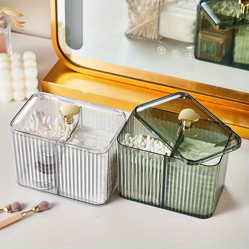 

3-compartment Clear Lid - Cosmetic Organizer & Pad Storage Box For Bathroom