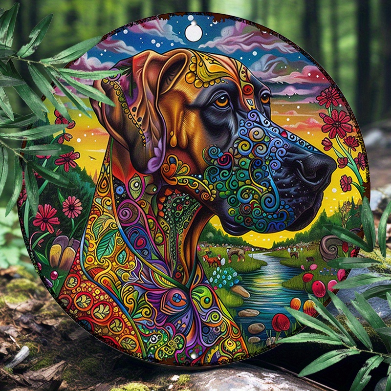 

Great Dane Mandala Art 8x8" Round Aluminum Sign - Durable & Uv Protected, Perfect For Indoor/outdoor Decor