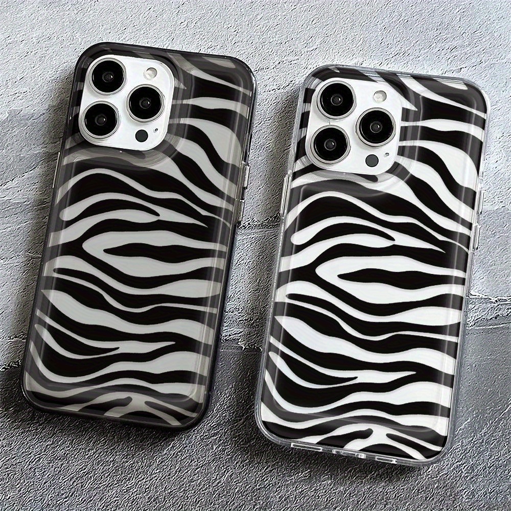 

Zebra Pattern Tpu Phone Case Bundle For 11, 12, 13, 14, 15 Series - Dual-color Lens Protection Transparent & Black Combo Pack