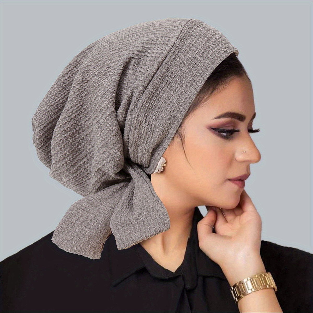 TEMU Pre Tied Turban Hat, Stretchable Hat, Wavy Textured Women's Headwear For Hair Loss Gifts For Eid