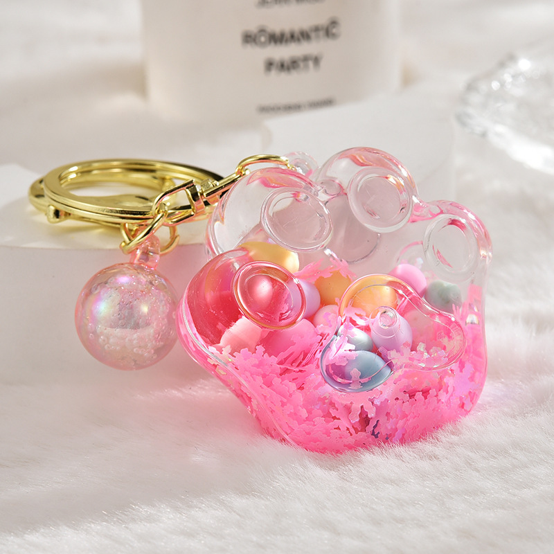 2d flat 2d flat cute cat paw quicksand bottle keychain - Temu