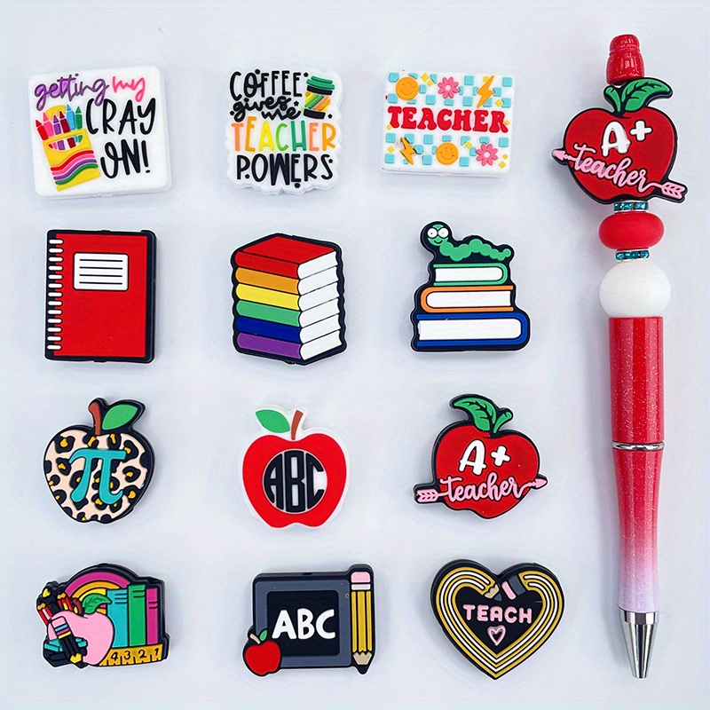 

12pcs Silicone Teacher-themed Beads For Diy Crafts - , Book, Pencil Shapes - Ideal For Back-to-school Accessories, Keychain, Bracelet & Wristlet Making - Teacher Appreciation Gifts