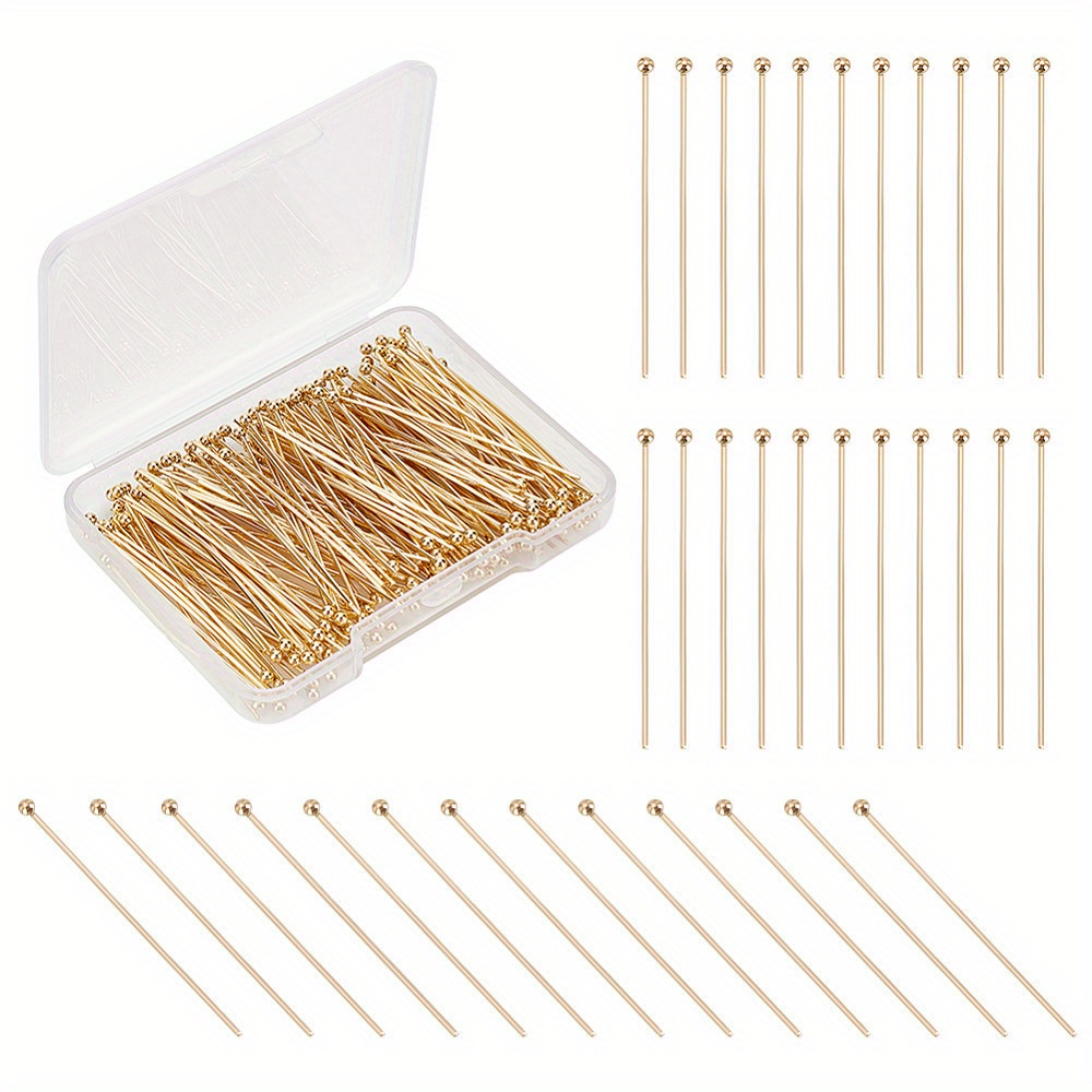 

1box About 200pcs Head Pins 40mm Ball Head Pins 24 K Golden Plated 304 Stainless Steel Jewelry Making Pins 0.7mm (21 Guage) Beading Pin For Diy Charm Earrings Braceles Necklaces Crafts Jewelry Making