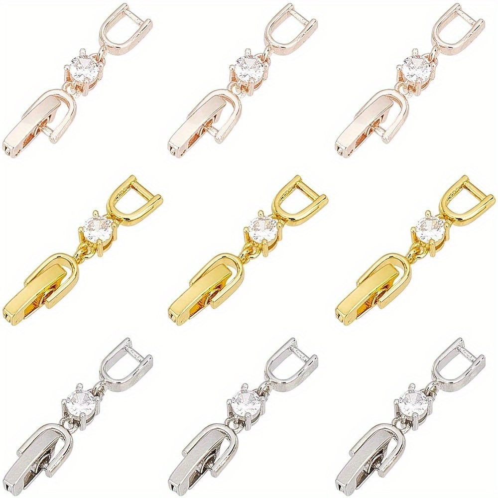 

1box 9pcs 3 Colors Brass Fold Over Clasp Extender Necklace Bracelet Extender Chain Extension Clasp With Cubic Zirconia For Diy Jewelry Making Repair