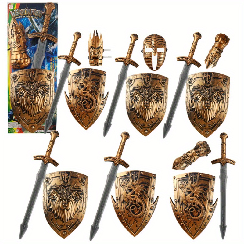 

Funky Medieval Knight Costume Set: Sword, Shield, Wrist Guards, And Helmet (plastic, 0.24kg)