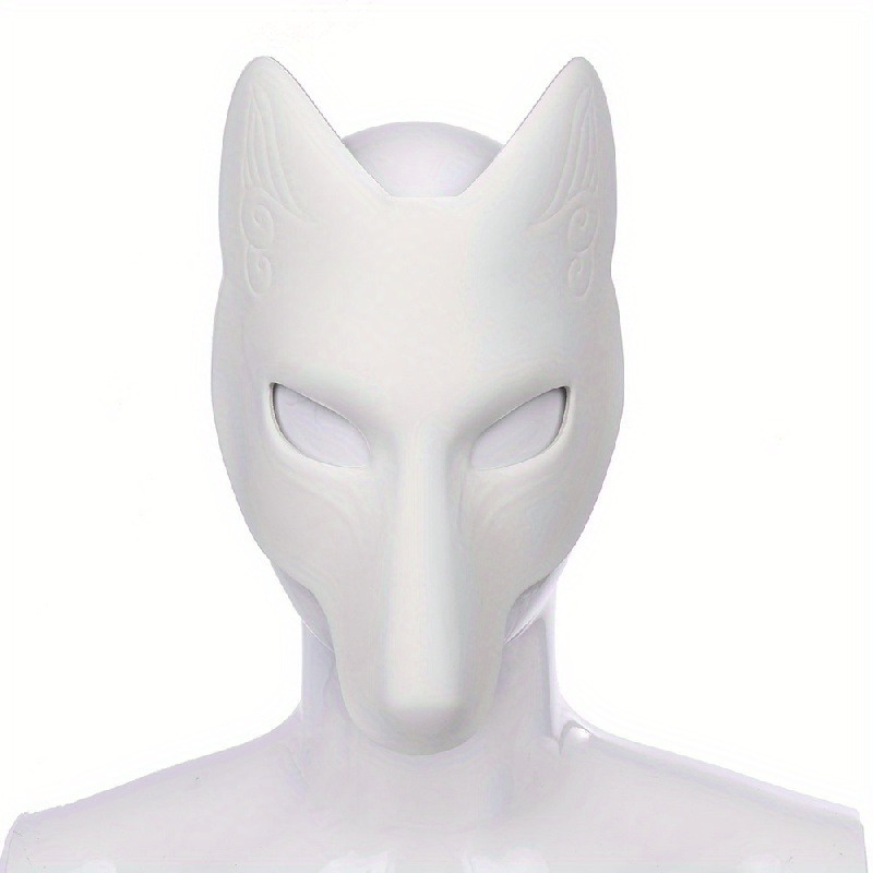 

White Diy Anime Fox Mask, Blank Canvas For Customization, Cosplay & Halloween, Durable Party Prop, Reusable Costume Accessory With Flexibility For Personal Design