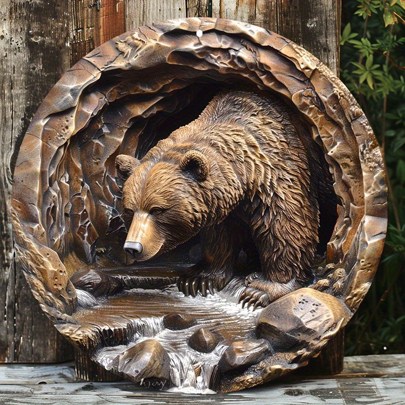 

3d Aluminum Metal Bear Cave Wall Art Sign - 8x8 Inch Waterproof And Weather-resistant Outdoor Decor With Hd Printing And Textured Detail - Perfect For Home And Garden Decoration (1pc)