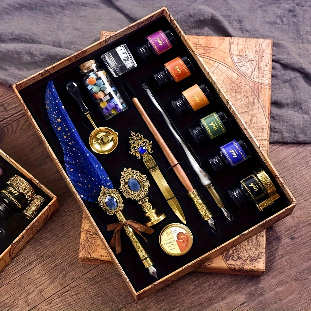 halloween gifts vintage   pen set calligraphy painting pen   letter opener feather pen set seal wax set birthday and holiday gift back to school prizes school gifts fancy pens ink pens for writing writing pen reusable pen unique pens letter writing school supplies vintage pen decorative pen durable ink fine   writing instrument collectors students Product details 0