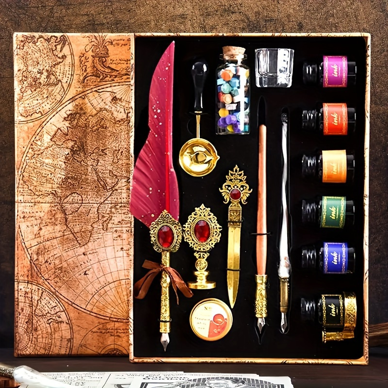 halloween gifts vintage   pen set calligraphy painting pen   letter opener feather pen set seal wax set birthday and holiday gift back to school prizes school gifts fancy pens ink pens for writing writing pen reusable pen unique pens letter writing school supplies vintage pen decorative pen durable ink fine   writing instrument collectors students Product details 2
