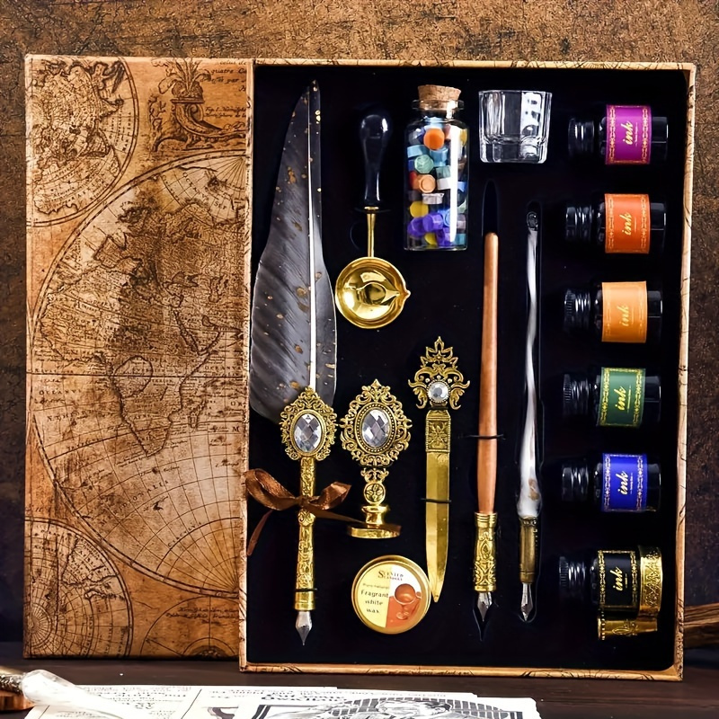 halloween gifts vintage   pen set calligraphy painting pen   letter opener feather pen set seal wax set birthday and holiday gift back to school prizes school gifts fancy pens ink pens for writing writing pen reusable pen unique pens letter writing school supplies vintage pen decorative pen durable ink fine   writing instrument collectors students Product details 3