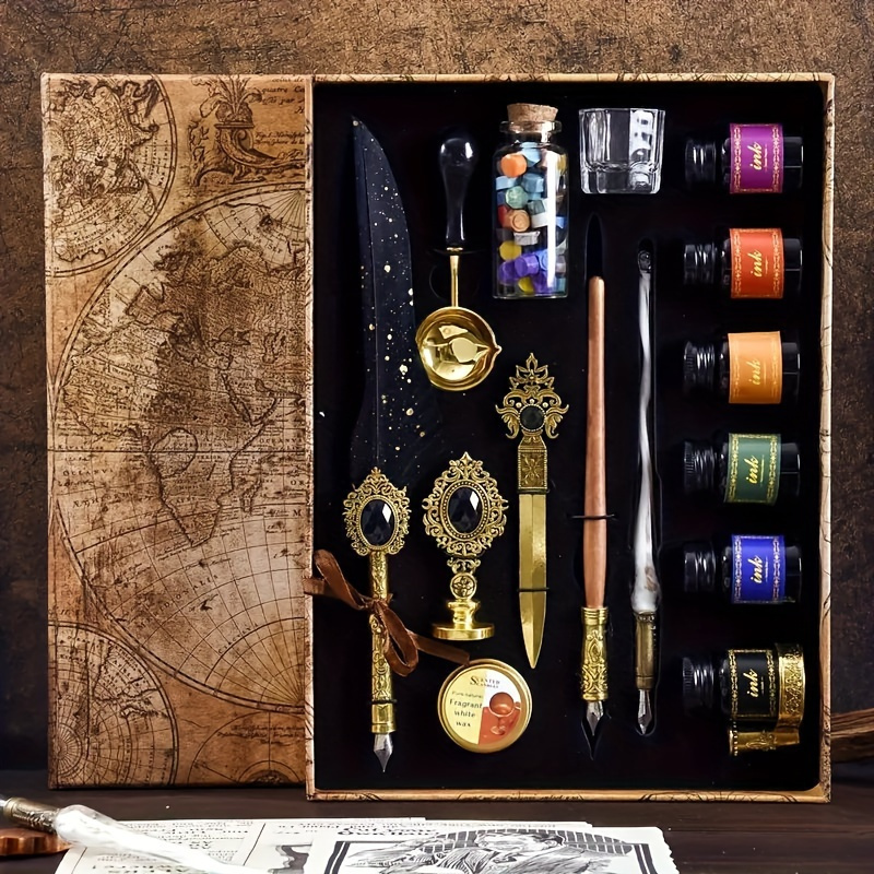 halloween gifts vintage   pen set calligraphy painting pen   letter opener feather pen set seal wax set birthday and holiday gift back to school prizes school gifts fancy pens ink pens for writing writing pen reusable pen unique pens letter writing school supplies vintage pen decorative pen durable ink fine   writing instrument collectors students Product details 4