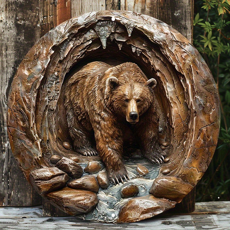 

Aluminum Metal Bear Cave Entrance Wall Sign - 8x8 Inch Round Waterproof And Weather-resistant Art Decor With Hd Printing And Pre-drilled Holes For Easy Hanging - Xc1894