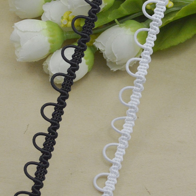 

Black And White Elastic Buttonhole Lace Trim, 10mm Wide, 196.85 Inch Length, Braided Applique For Cosplay Costume, Sewing, And Uniform Decoration