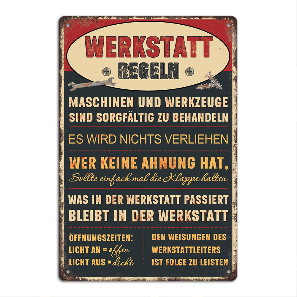 Image of 1pc German Vintage Metal Tin Sign, Regeln, Wall Art Decor For Home Farmhouse Workshop Garage Man Cave, 7.9 X 11.8 Inches Gift