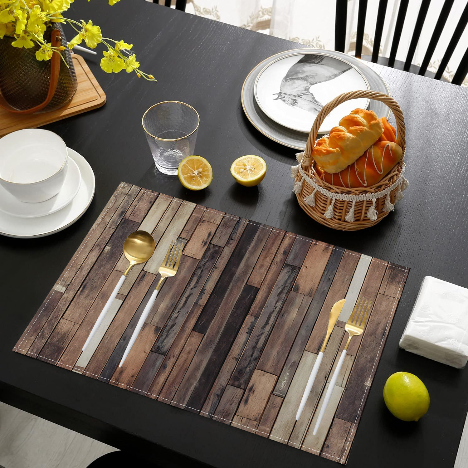 

rectangular Design" Rustic Wood Grain Placemats - Set Of 4/6, Waterproof & Non-slip For Dining Elegance