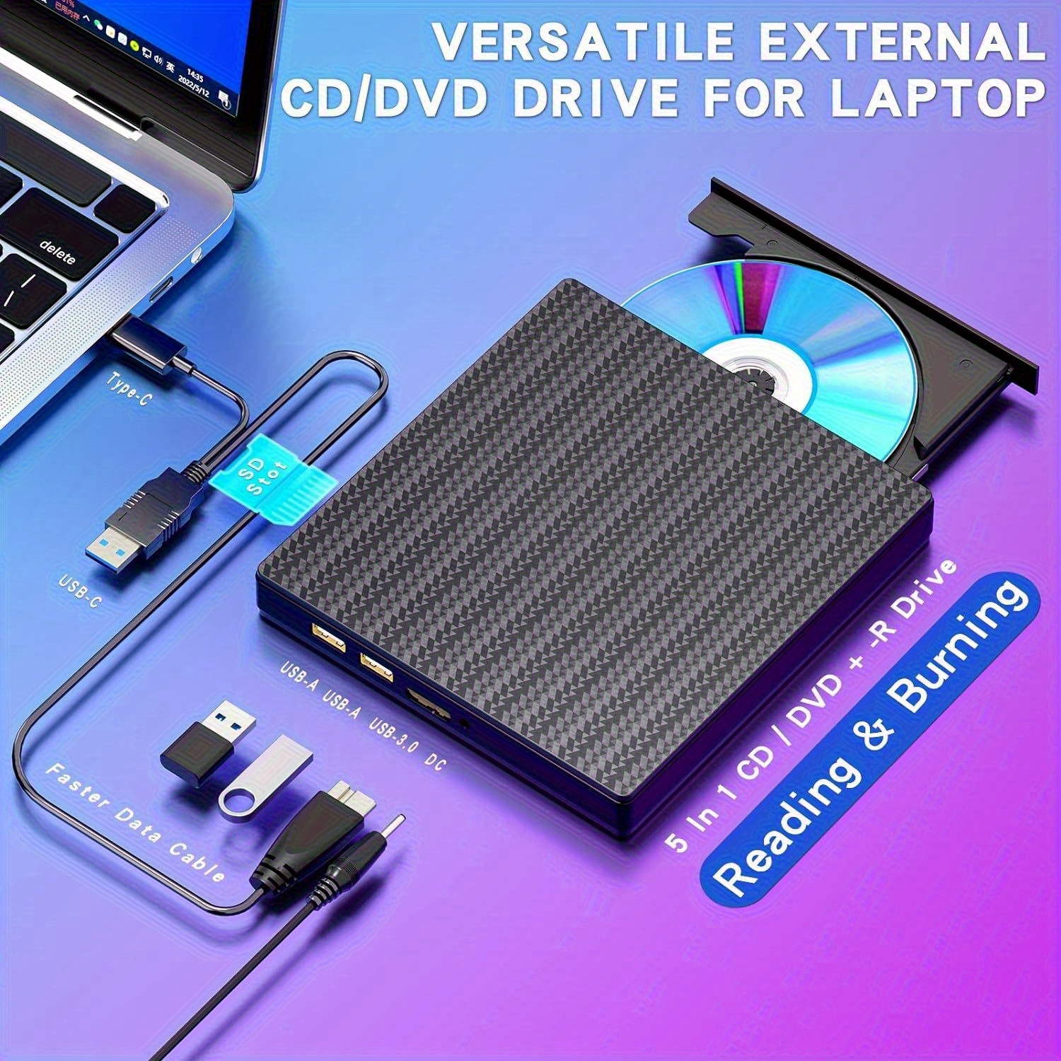 

External Cd/dvd For Laptop Dvd Driv Sd And 4 Usb , Usb 3.0 -c Cd/dvd External Disk Compatible Laptop Mac Pc 11/10/8/7