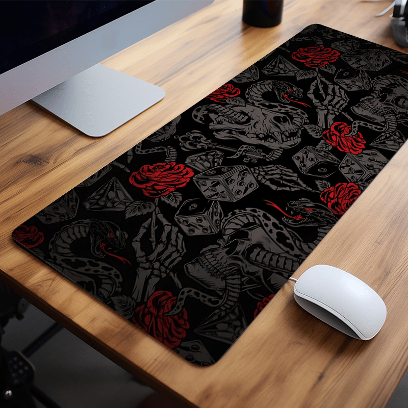 

Large Gaming Mouse Pad With Rose Skeleton & Poison Snake Design - Non-slip Desk Mat For Office, Computer Keyboard Accessory - Perfect Birthday Gift For Men And Women