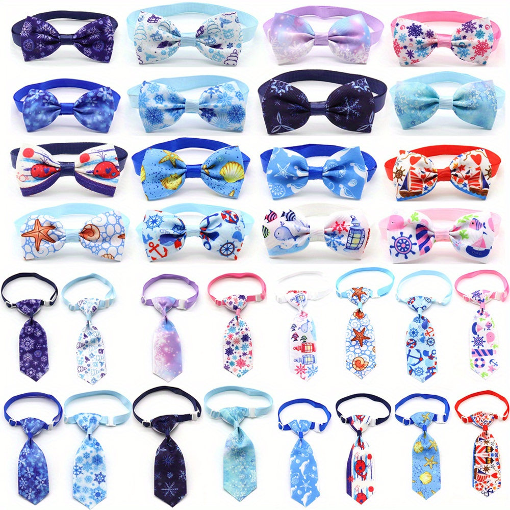 

20-pack Winter Snowflake Patterned Adjustable Dog And Cat Bow Ties And Neckties, Polyester Fiber Basic Collars For Pets, Assorted Flower Designs.