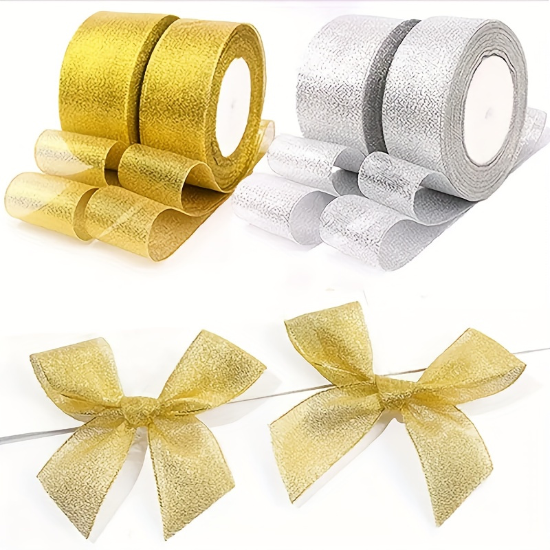 

1pc Glitter Metallic Golden Ribbon, Premium Shimmer Fabric Ribbon For Gift Wrapping, Wedding Decors, Birthday, Graduation, Christmas And Holiday Craft Decoration, 5.08cm/2inch, 22.86m/25 Yard