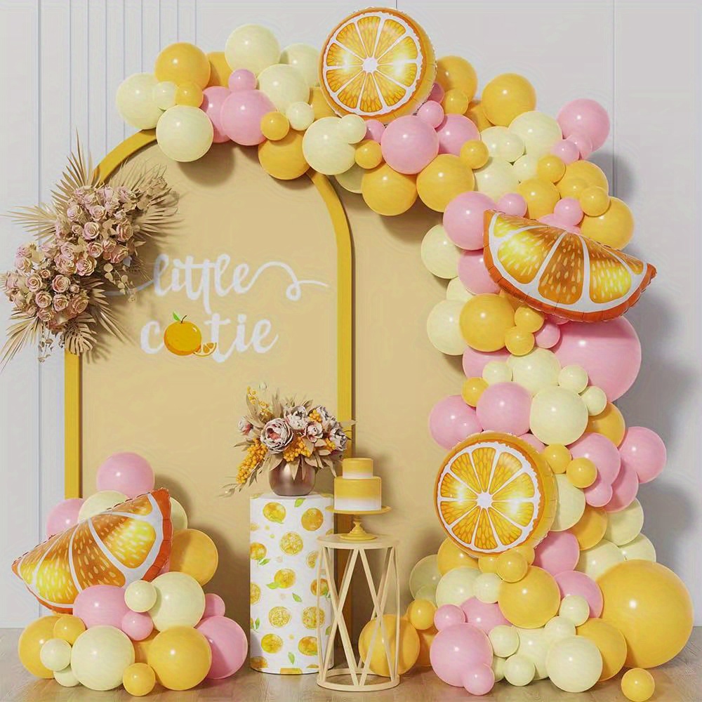

143pcs Lemon Balloon Arch Wreath Set, 10inch Light Yellow, Pink, Lemon Yellow Balloons Suitable For Lemon Water Birthday Parties, , Sunflower Sunshine, Baby Shower, Bee Themed Party Decoration