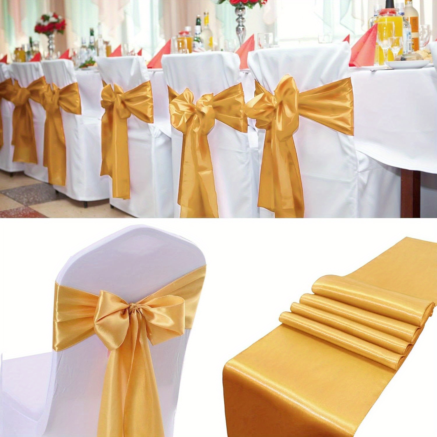 Image of 12pcs Elegant Sashes - Luxurious Bow Ties For Wedding, Shower, Banquet, Restaurant & Hotel Folding Chairs - Adds A , Christmas, Halloween