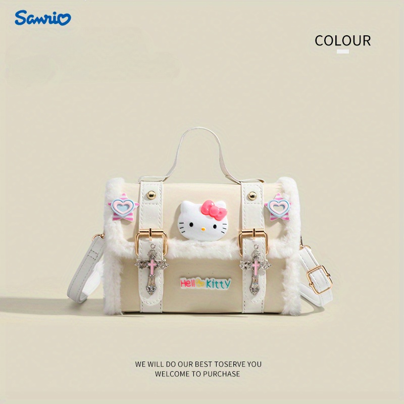 

Hello Kitty Licensed 1pc Faux Fur Crossbody Bag, Y2k Aesthetic Heart Charm Satchel, Cute Cambridge Style Shoulder Bag