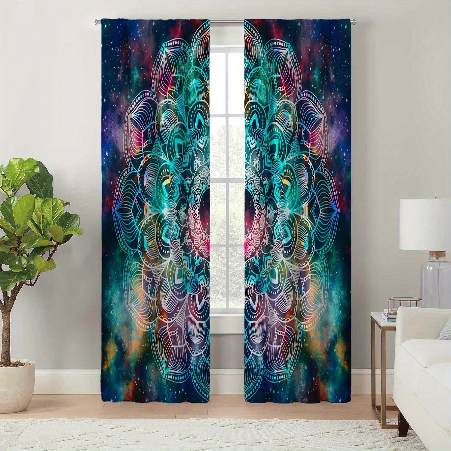 

2pcs, Sheer Curtains For Living Room, Vintage Mandala Pattern Print, Easy Care, For Bedroom And Living Spaces Decor, Durable And Easy To Hang, Home Decor