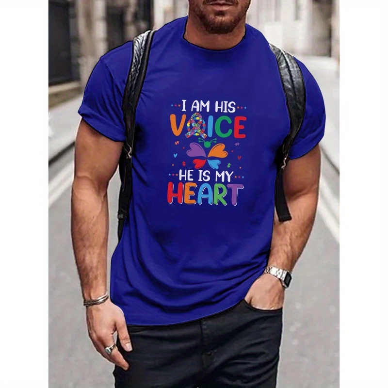 

Autism Print Men's Short Sleeve T-shirts, Comfy Casual Elastic Crew Neck Tops For Men's Outdoor Activities