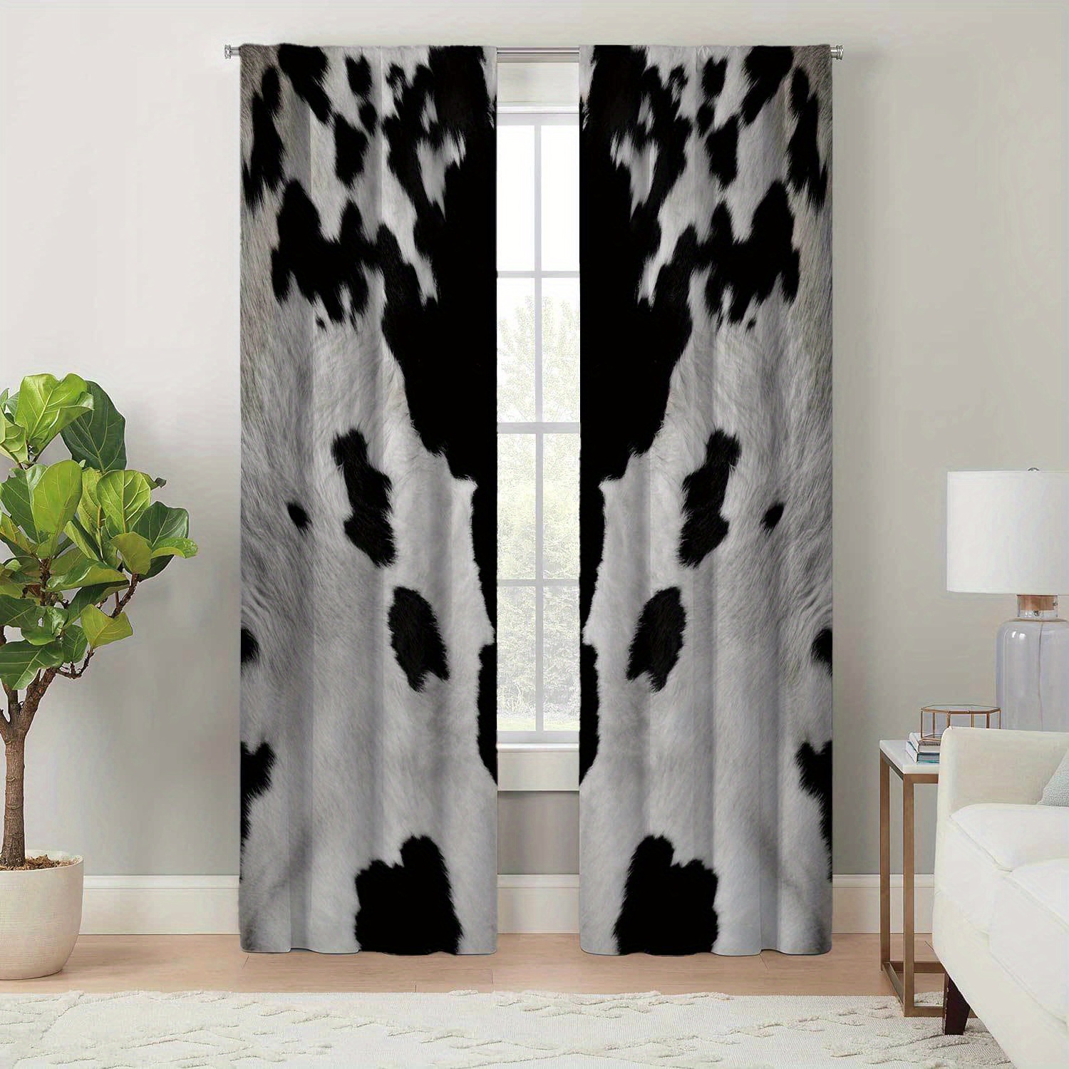 

1pc Vintage Cow Spot Print Drapery, Minimalist Style Living Room Bedroom Decor Curtain, Easy Care, Durable & Easy-to-hang For Room Decor, Home Decor